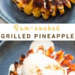 Grilling season has arrived. Fire up the grills, we are about to make the best grilled pineapple with brown sugar and rum glaze. What could be better summer grilling than these grilled pineapple topped with vanilla ice cream with drizzled with rich rum glaze.