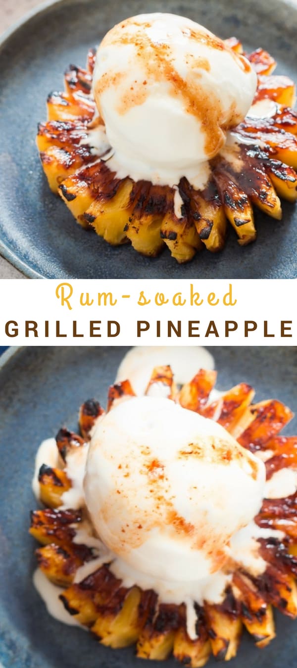 Grilling season has arrived. Fire up the grills, we are about to make the best grilled pineapple with brown sugar and rum glaze. What could be better summer grilling than these grilled pineapple topped with vanilla ice cream with drizzled with rich rum glaze.