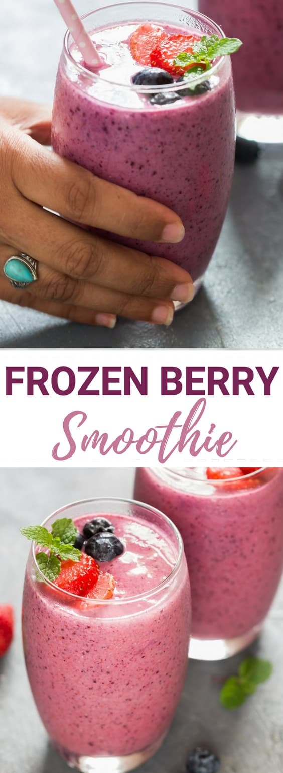 This frozen mixed berry smoothie is delicious energy breakfast that will fill you up and keep you going through the day. 