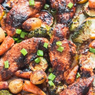 teriyaki sheet pan chicken with vegetables cooked