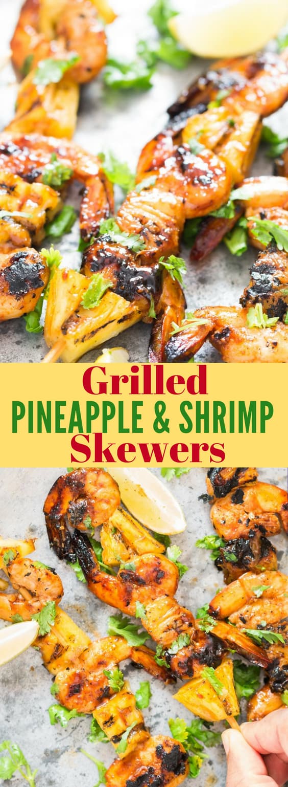 grilling shrimp skewers literally takes less than 10 minutes from grill to the plate. And what makes this pineapple shrimp skewers so amazing is the marinade that goes into the shrimp. It’s ridiculously easy to make and so full of flavors, I can’t stop bragging about it you see. Are you ready to fire up the grill!