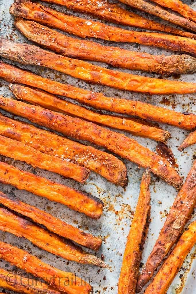 baked sweet potato fries after baking