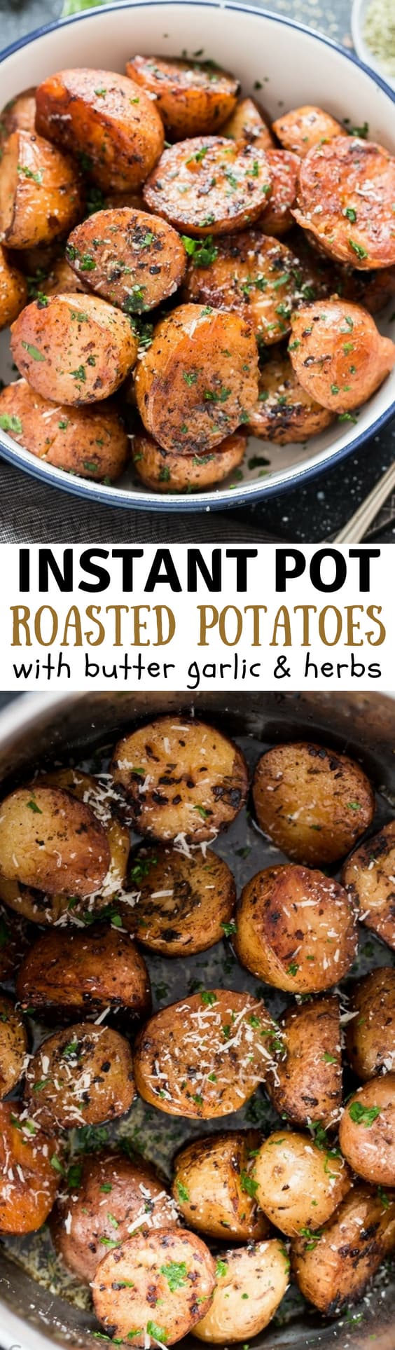 instant pot potatoes roasted with text overlay