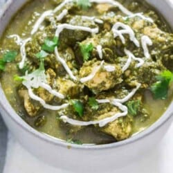 instant pot chicken saag with rice in a bowl