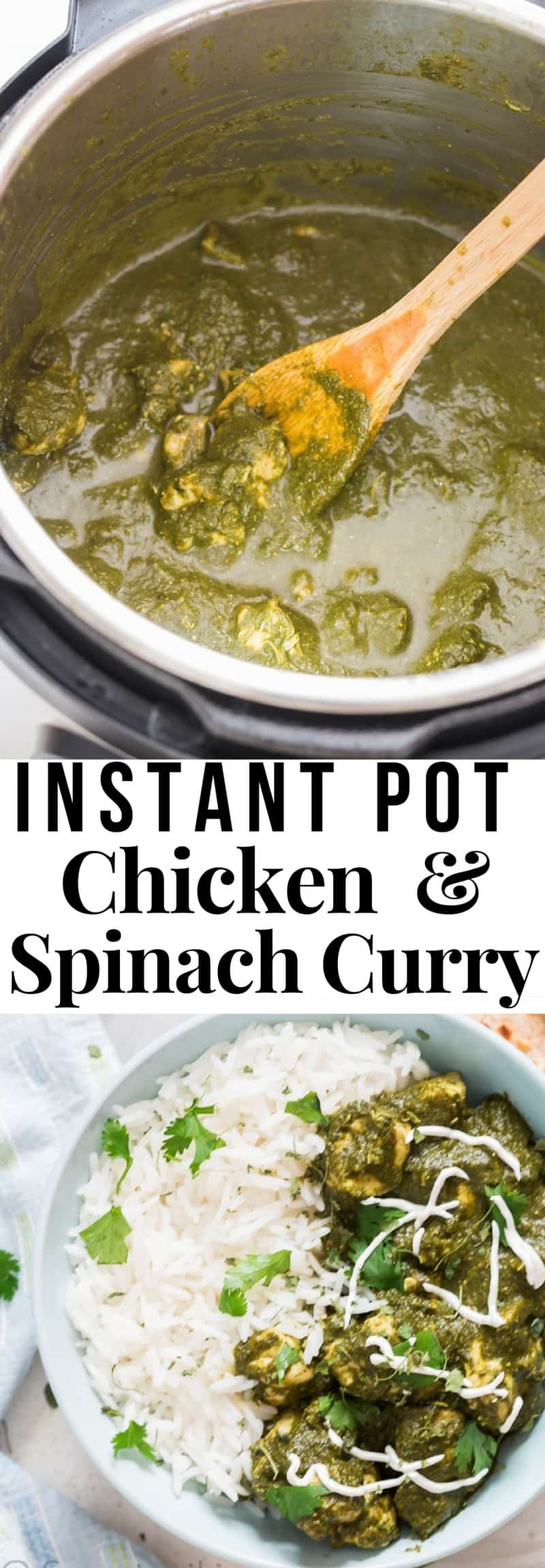 instant pot saag chicken with text overlay