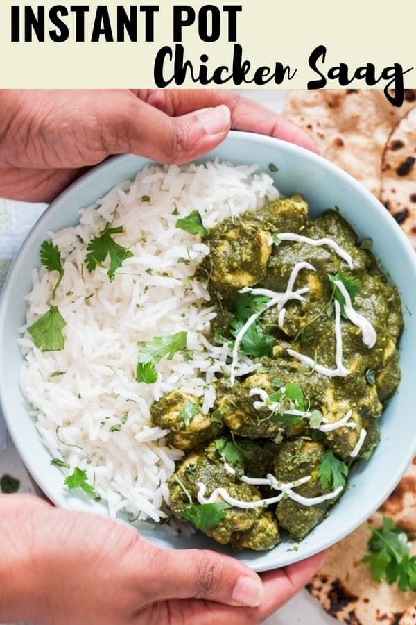 instant pot saag chicken with text overlay