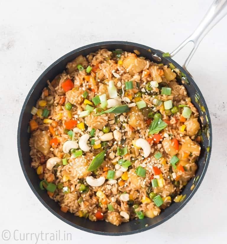skillet with Thai pineapple fried rice