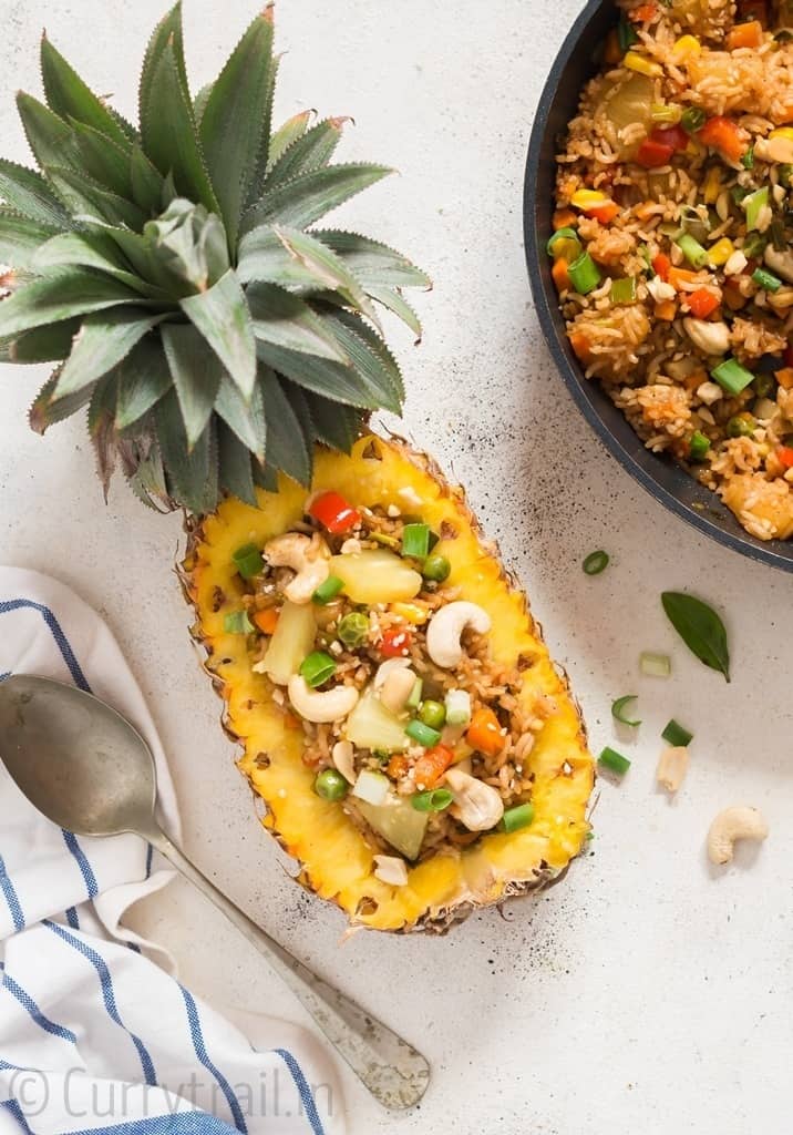 Thai pineapple fried rice in pineapple hollow/pineapple bowl