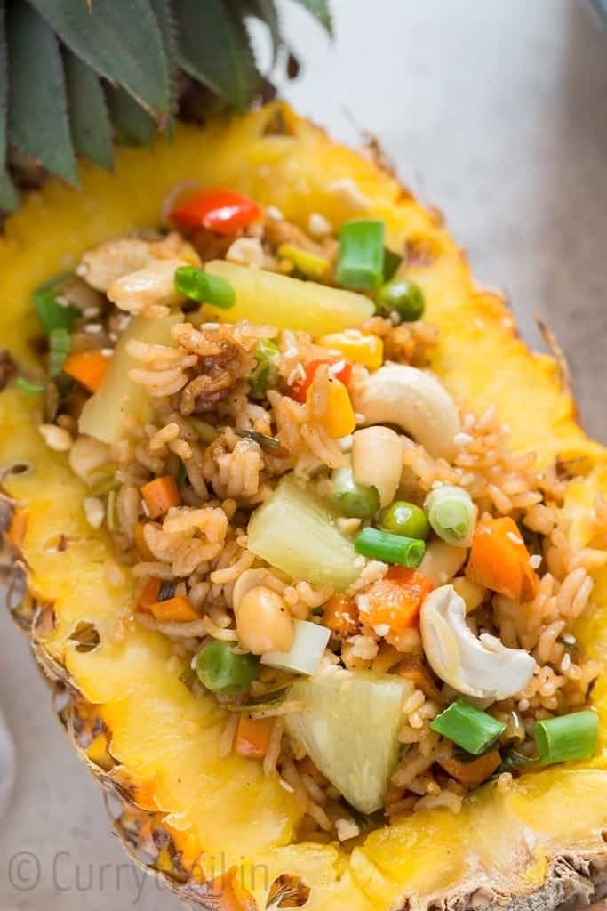Thai pineapple fried rice in pineapple hollow/pineapple bowl