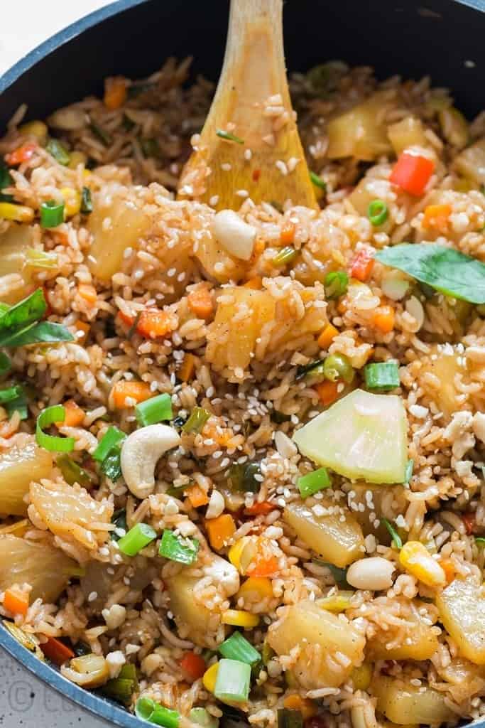 skillet with Thai pineapple fried rice