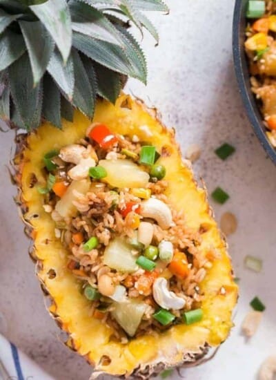 Thai pineapple fried rice in pineapple hollow/pineapple bowl