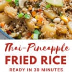 Thai pineapple fried rice with text overlay