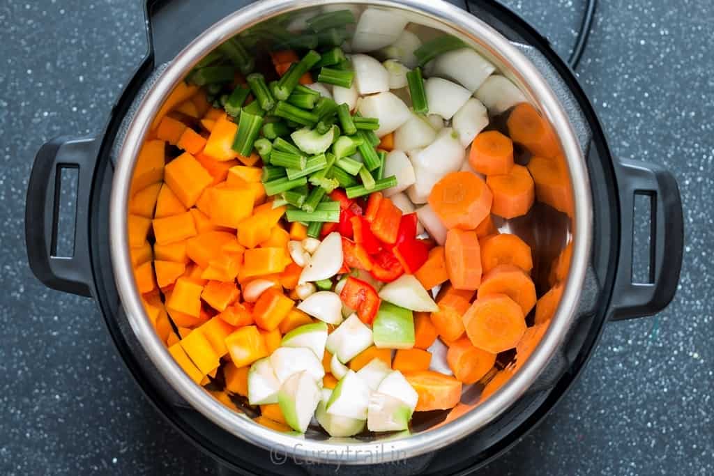 instant pot butternut squash soup ingredients inside the pot