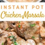 chicken marsala cooked in instant pot with mushroom text overlay
