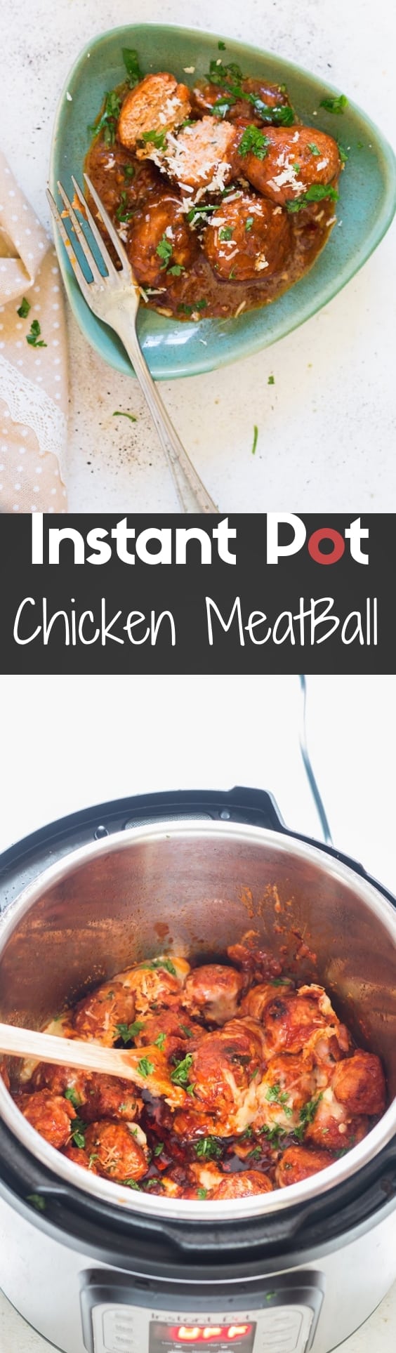 Instant pot chicken Parmesan meatballs with text overlay