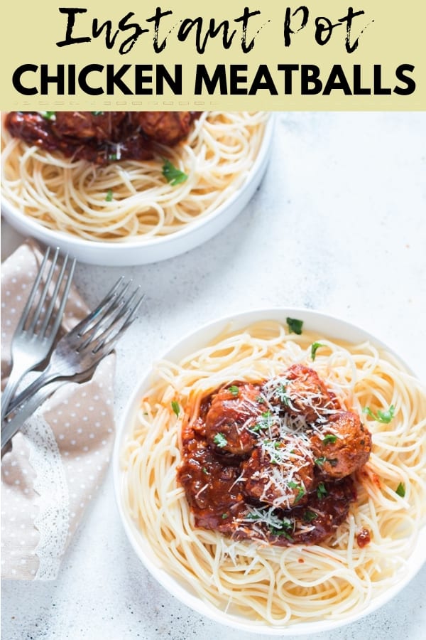 Instant pot chicken Parmesan meatballs with text overlay