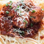instant pot chicken parmesan meatballs served with pasta