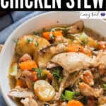 instant pot chicken stew with bread and text overlay