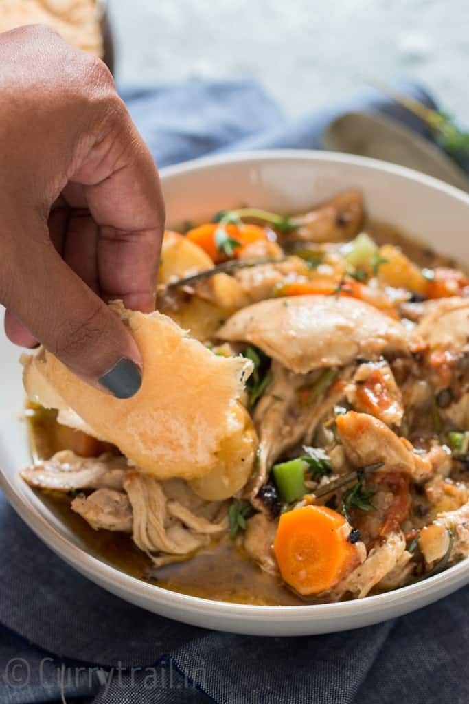 dunking bread into instant pot chicken stew