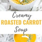 Roasted carrot soup with text overlay