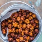 spicy roasted chickpeas in a snack basket.
