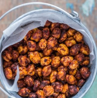 spicy roasted chickpeas in a snack basket.