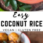 coconut rice recipe with text overlay