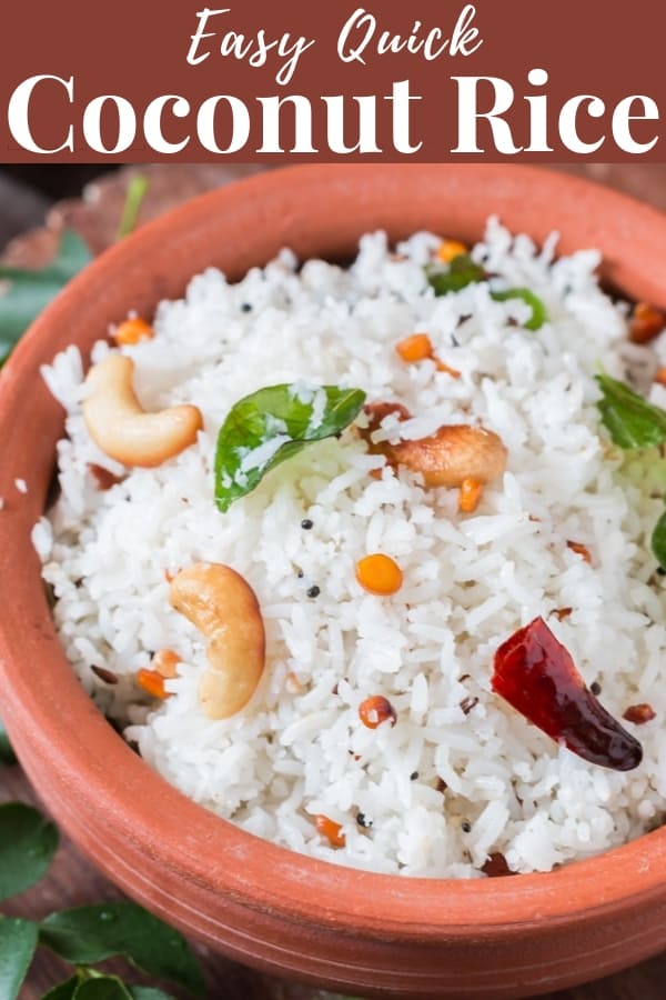 coconut rice recipe with text overlay