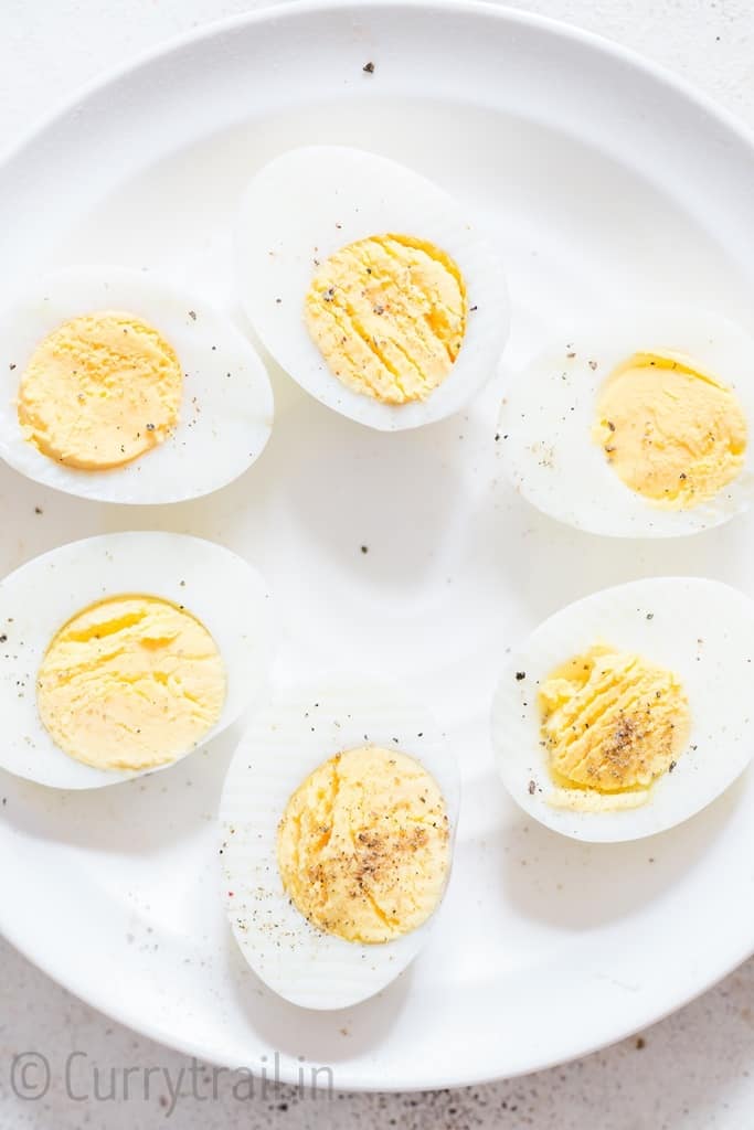 perfect instant pot hard boiled eggs seasoned with salt and pepper