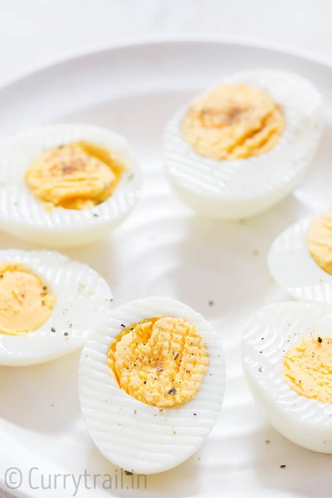 perfect instant pot hard boiled eggs seasoned with salt and pepper