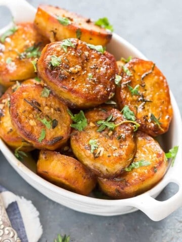 melting potatoes in white ceramic dish