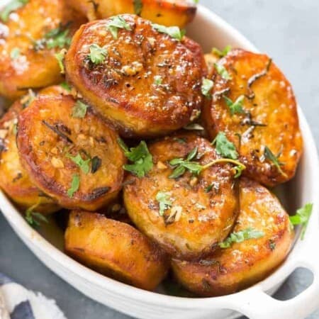 melting potatoes in white ceramic dish