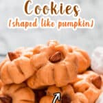 shaped like pumpkin cookies in cookie box with text