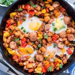 sweet potato hash in cast iron pan