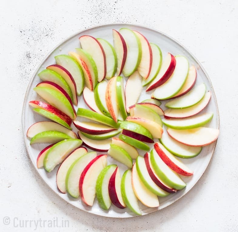 apple slices getting ready for apple nachos