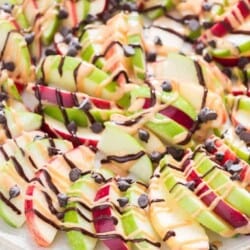 apple and peanut butter nachos sprinkled with choco chips