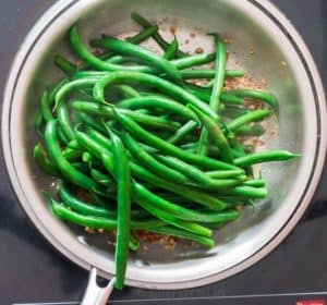 blanched green beans in skillet