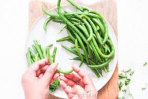 prepping fresh green beans 