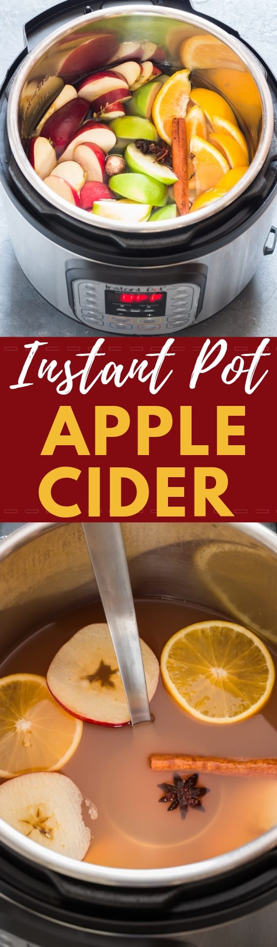 Instant pot spiced apple cider with text overlay