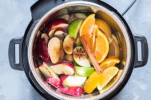 Ingredients added to instant pot for apple cider recipe