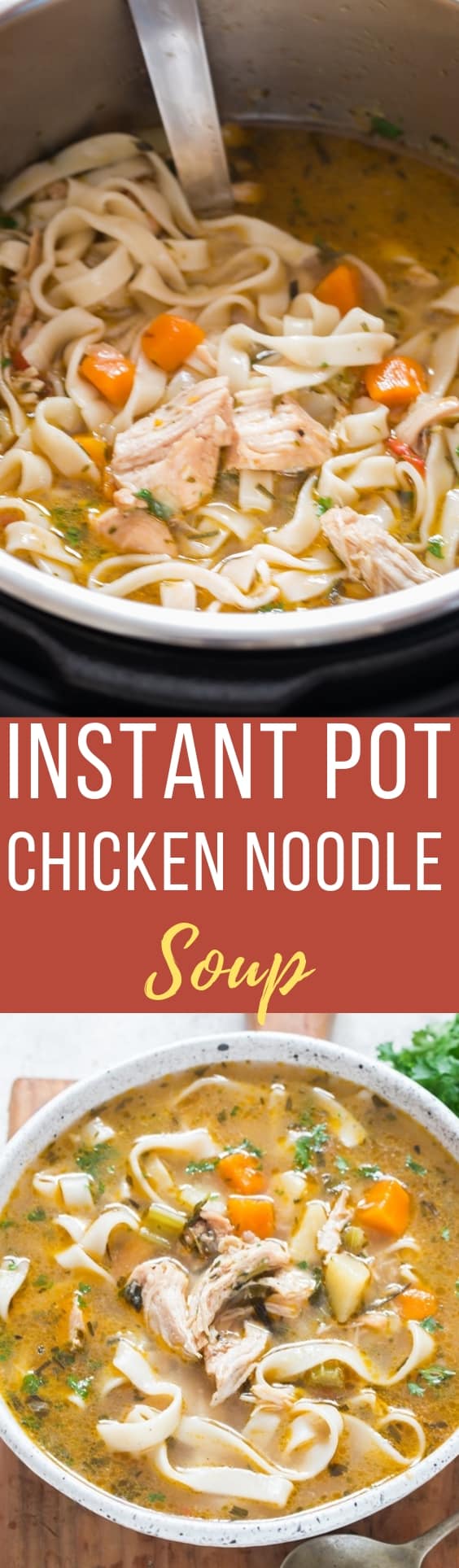 Instant Pot Chicken Noodle Soup with Text Overlay