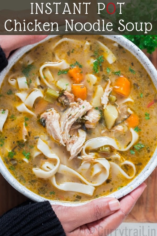 Instant Pot Chicken Noodle Soup with Text Overlay