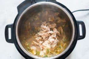 shredded cooked chicken added for instant pot chicken noodle soup