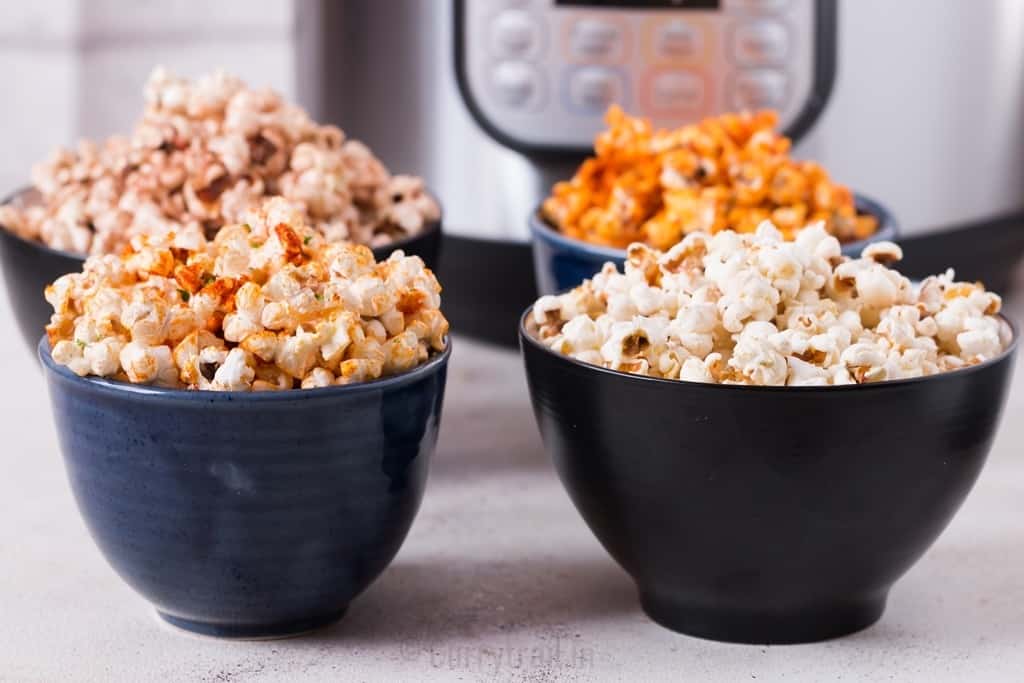 instant pot popcorn with 4 ways to flavor