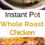 pressure cooker whole chicken cooked in instant pot with text overlay