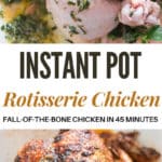 pressure cooker whole chicken cooked in instant pot with text overlay
