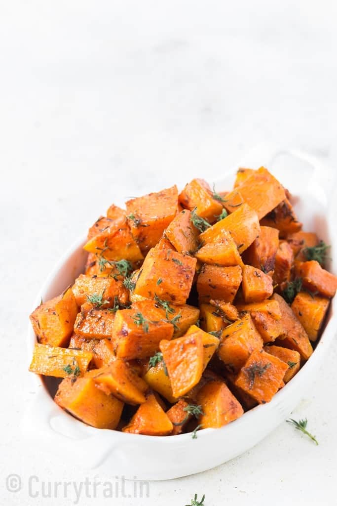 roasted butternut squash in white bowl