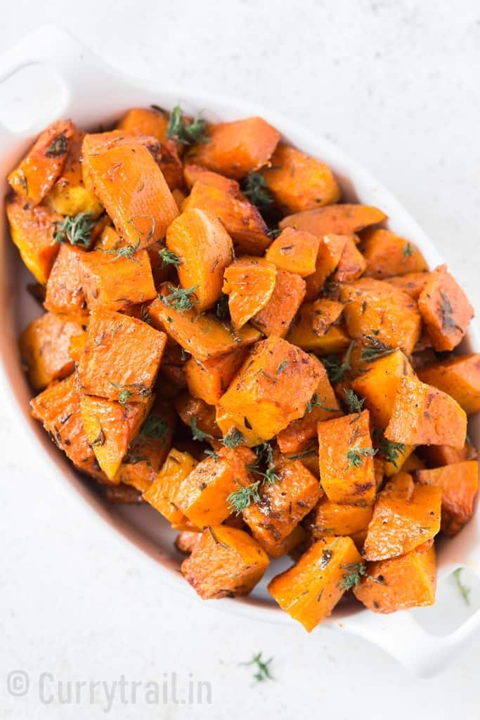 roasted butternut squash in white bowl