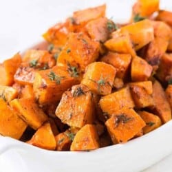 roasted butternut squash in white bowl