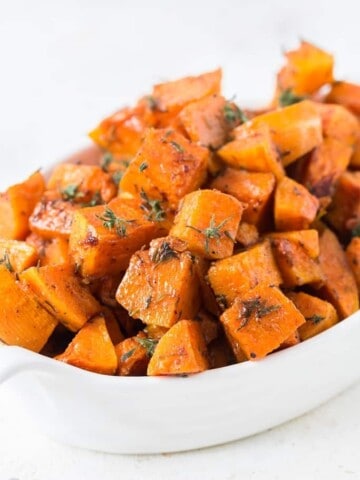 roasted butternut squash in white bowl